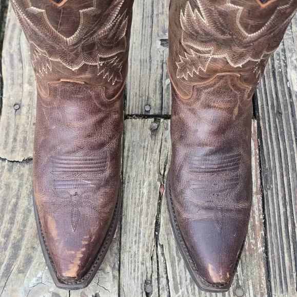 Dan Post Womens, Snip Toe, Brown Leather, Tan Stitching, Cowboy Boots, Size 7M - Picture 5 of 13